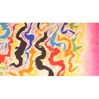 Brightly coloured abstract design silk crepe scarf