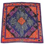 Lanvin silk scarf with a vibrant orange, purple, blue and black design