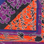 Lanvin silk scarf with a vibrant orange, purple, blue and black design