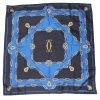 Cartier Silk scarf in a blue, black and gold design with the logo in the centre