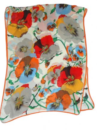 Large silk scarf with a vibrant floral design