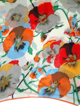 Large silk scarf with a vibrant floral design