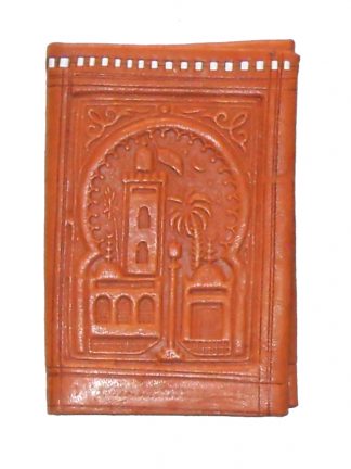 Morocco dark tan tooled leather bifold wallet