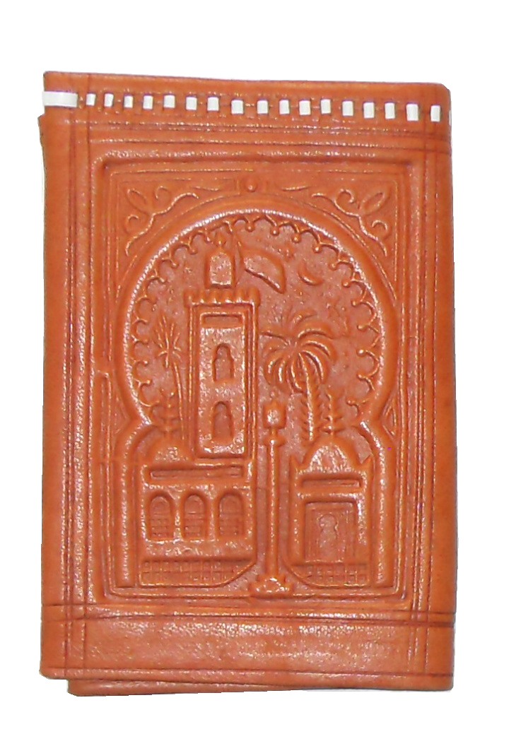 Morocco dark tan tooled leather bifold wallet