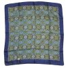 Liberty silk scarf with a blue border and a patterned central design