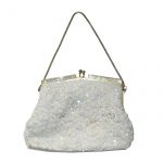 Cream and white bead and sequin framed evening bag