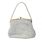 Cream and white bead and sequin framed evening bag