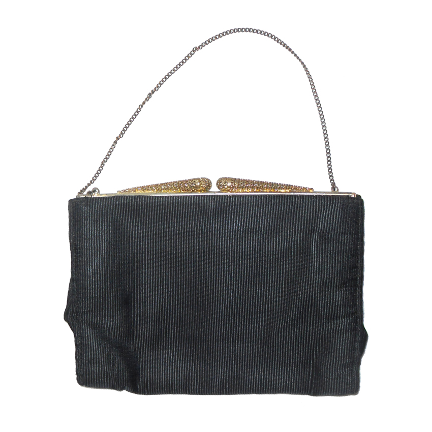 Black Bead and Crystal Stone Evening Bag Vintage framed evening bag with bead and crystal design