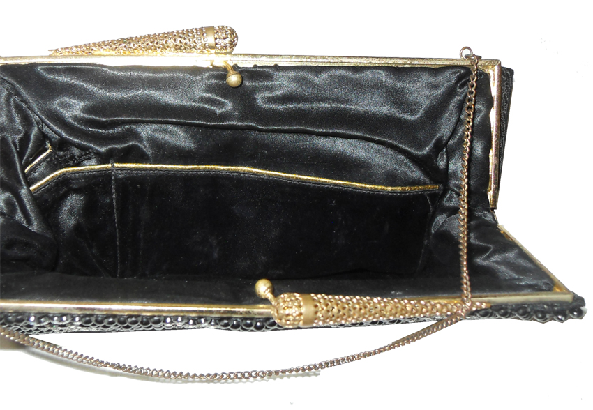 Black Bead and Crystal Stone Evening Bag Vintage framed evening bag with bead and crystal design