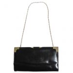 Vintage Elbief frame large black leather clutch bag