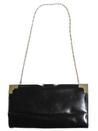 Vintage Elbief frame large black leather clutch bag