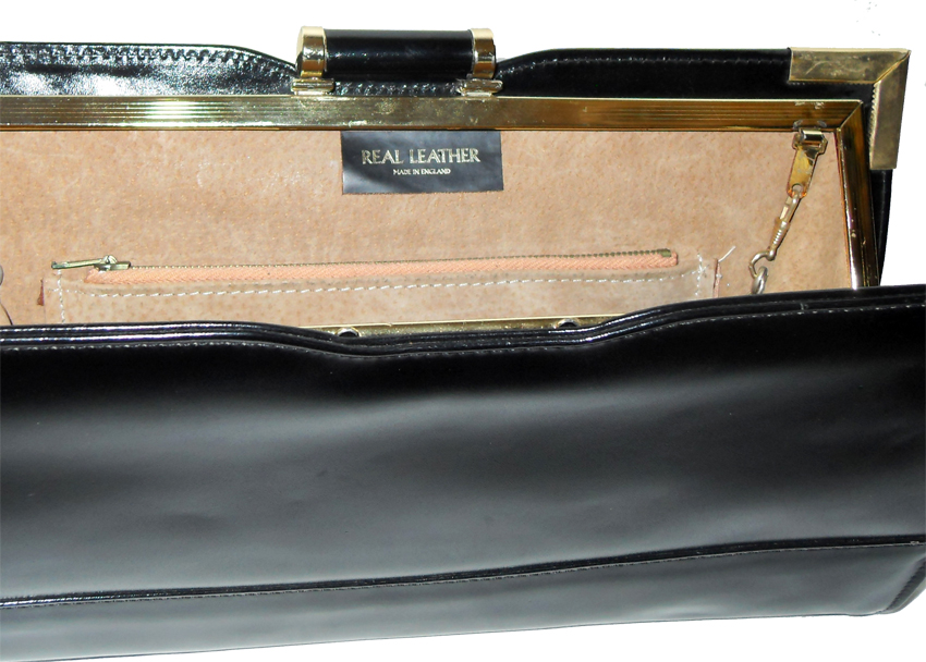 Vintage Elbief frame large black leather clutch bag