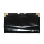 Vintage Elbief frame large black leather clutch bag