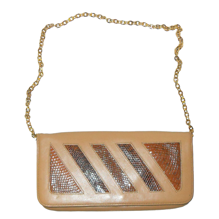 Angela tan leather and snakeskin bag