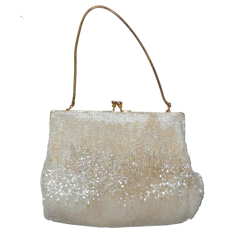 Cream Beaded Evening Bag Vintage and Retro Handbags Women's Vintage