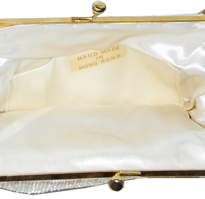 Vintage cream beaded evening purse hand made in Hong Kong