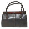 Large vintage dark brown framed handbag
