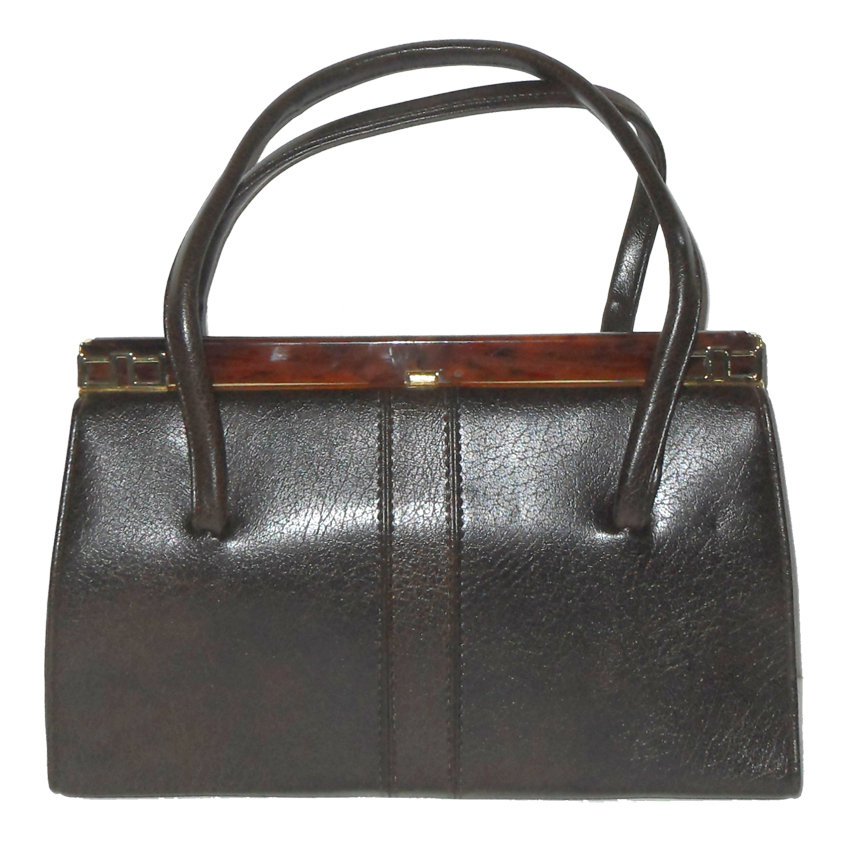 Large vintage dark brown framed handbag