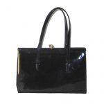 Alligator made in England framed black patent leather handbag