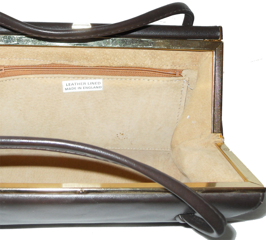 Brown framed handbag suede lined