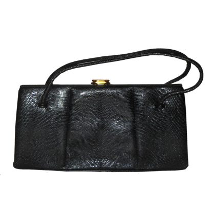 Vintage Waldybag black grained leather large framed handbag