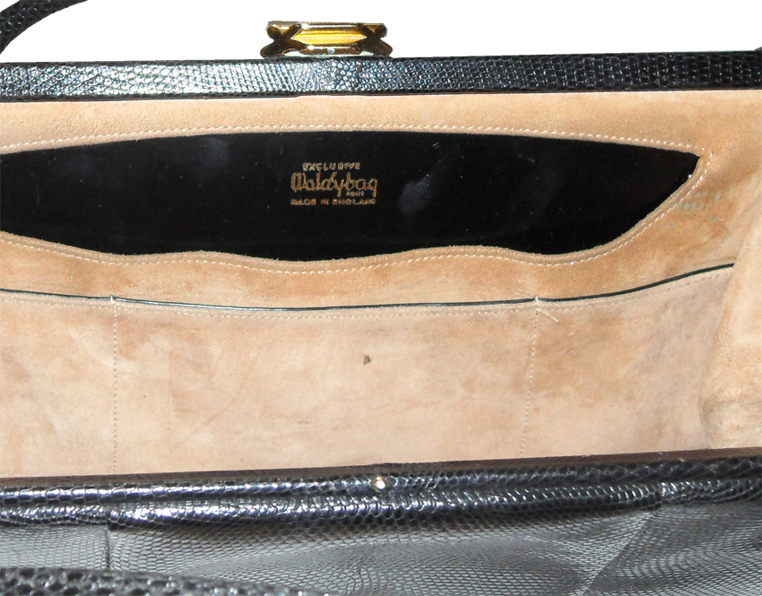 Waldybag Black Grained Leather Framed Handbag Vintage Waldybag black grained leather large framed handbag