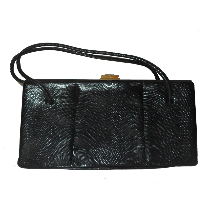 Waldybag Black Grained Leather Framed Handbag Vintage Waldybag black grained leather large framed handbag