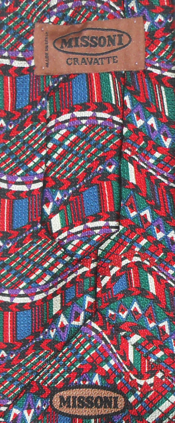 Missoni Italy silk print tie in red blue green and white