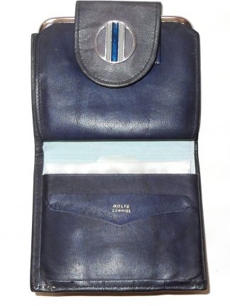 Vintage Rolfs blue cowhide leather framed purse