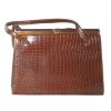 Vintage 1960s brown moc croc framed leather handbag