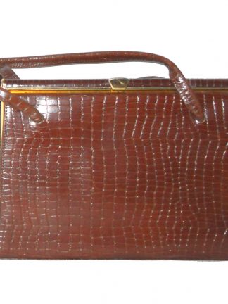 Vintage 1960s brown moc croc framed leather handbag