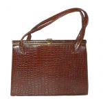 Vintage 1960s brown moc croc framed leather handbag