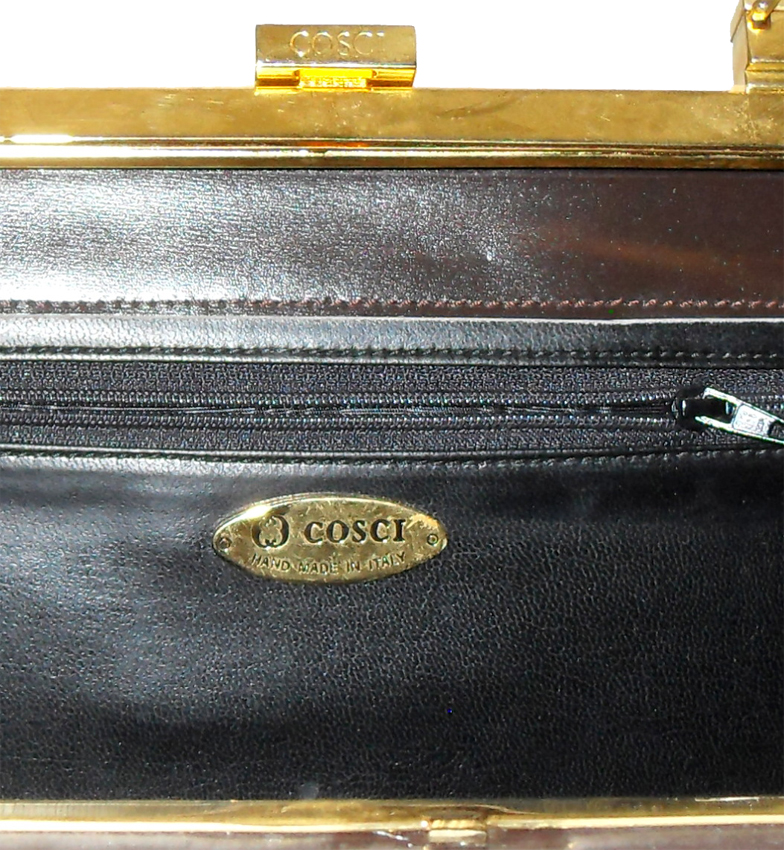 Cosci hand made in Italy dark brown leather framed handbag