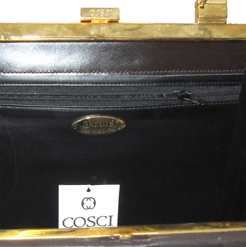 Cosci hand made in Italy dark brown leather framed handbag