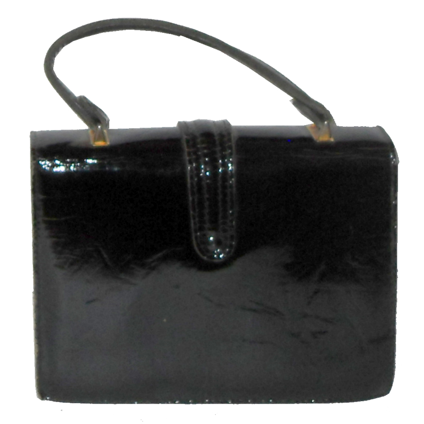 Suzy Smith England small black patent leather handbag
