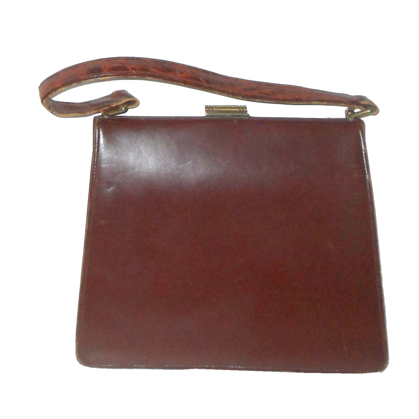 Bagcraft of Londno Croc and Brown Leather Handbag Vintage Bagcraft of London croc front brown leather framed handbag