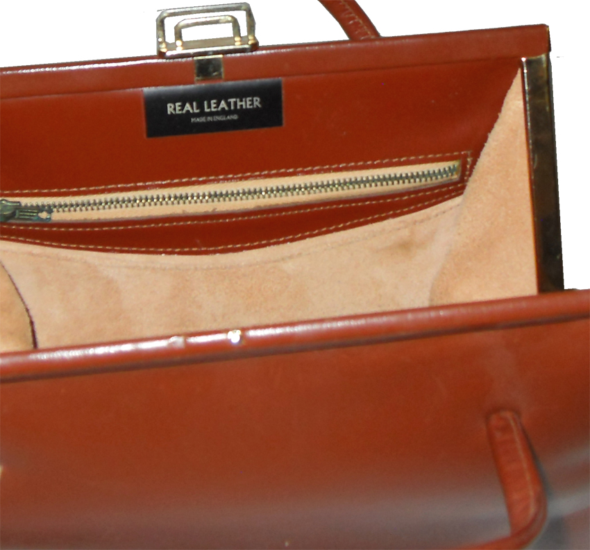 Brown leather framed handbag