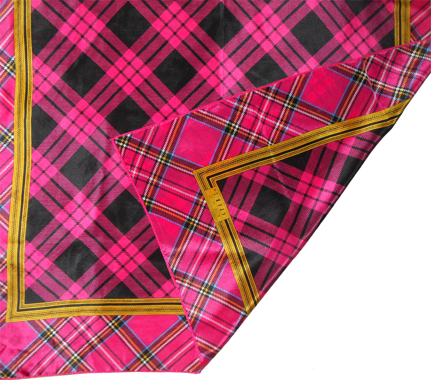 Pink plaid design silk scarf