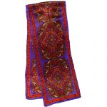 Long silk scarf purple, red, green design