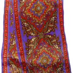 Long silk scarf purple, red, green design