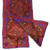 Long silk scarf purple, red, green design