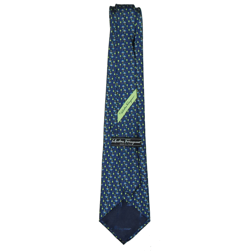 Boat and buoy designon a blue background silk tie
