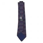 Equestrian horse tackle design silk tie on a blue background by Hermes