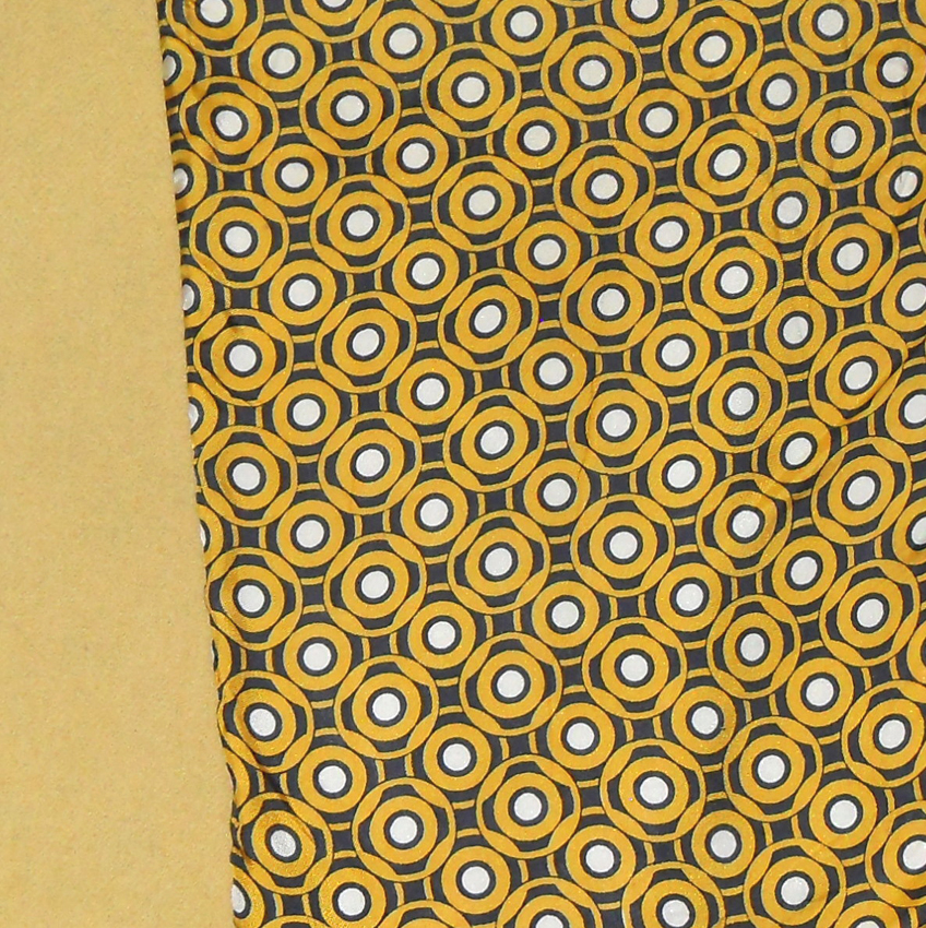 Silk circle design scarf with with yellow wool back