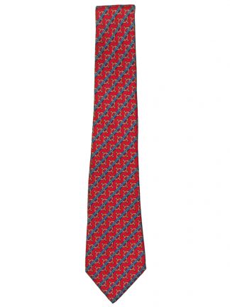 Hermes spur design on red background silk tie