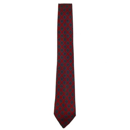 Vintage narrow silk tie in dark red and blue