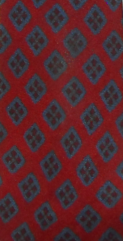 Vintage narrow silk tie in dark red and blue