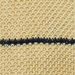 Square end knit tie with pale yellow background and narrow black stripe across