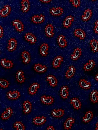 Dark blue narrow cravat with a small paisley design