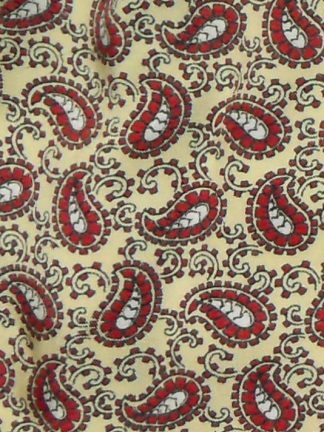 Vintage Tootal rayon cravat with a red and white paisley design on a yellow background